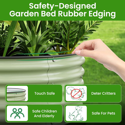 Round Raised Garden Bed Kit, 3.5x3.5x1.4Ft Outdoor Zinc-Aluminum-Magnesium Metal Flower Beds Stainless Steel Patio Ground Planter for Planting Vegetables (Light Green)
