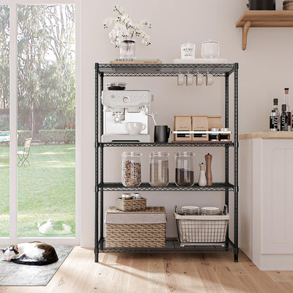 IZEUK 1400 LBS Garage Black Shelving Wide Storage Shelves 4 Tier Adjustable Heavy Duty Metal Wire Rack Standing Shelf Unit for Kitchen Office College Dorm Garage Warehouse 15.8" x 45.8"x 59.4"