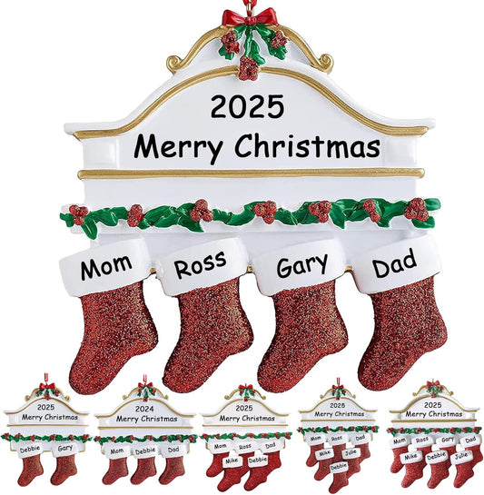 Personalized Christmas Ornaments 2025,Family of 2,3,4,5,6,7,8 Custom Stocking Christmas Ornament,Customized Name Ornament,Xmas Ornaments,Customized Xmas Tree Decorations Gifts