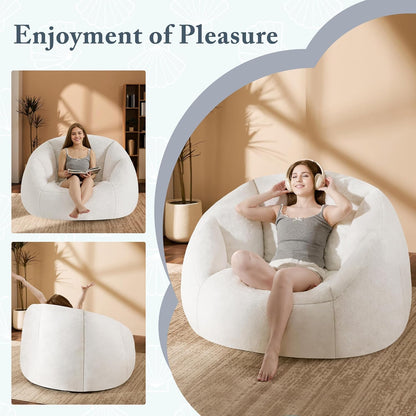 Giant Bean Bag Swivel Chair for Adults - Comfy Plush Round Shell Soft Accent Chair, Oversized Cozy Floor Sofa for Living Room, Bedroom & Game Rooms, Beige