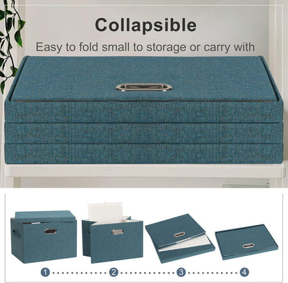 Large 17" 36 Quart Collapsible Stackable Storage Bins with Lids, 3 Packs Blue-Green Linen Fabric Closet Boxes with Lids, Storage Cube Baskets Container Organizers for Bedroom (17x12x11)