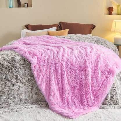 GONAAP Fuzzy Faux Fur Throw Blanket Light Pink Super Soft Cozy Plush Fuzzy Shaggy Blanket for Couch Sofa Bed (Light Pink, Throw(50"x60"))