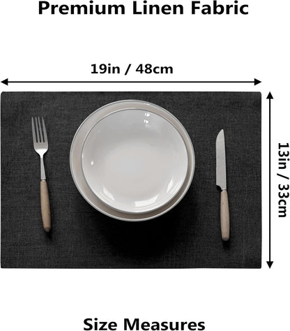 Demetex Black Cloth Placemats Set of 8 Wipeable Classic Place Mats Heat Resistant Table Mats for Dining Room Kitchen Tables, 13x19 inch, Black