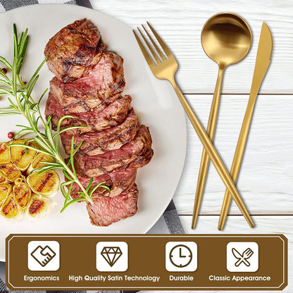 Matte Gold Silverware Set, 20-Piece Stainless Steel Flatware, Tableware Cutlery Service for 4, Satin Finish Utensils, Knife Fork Spoon for Home and Restaurant, Dishwasher Safe