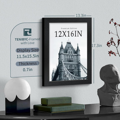 12x16 Picture Frame 3 pk - Textured Black Wood, HD Tempered Glass, Wall Gallery Picture Photo Frame