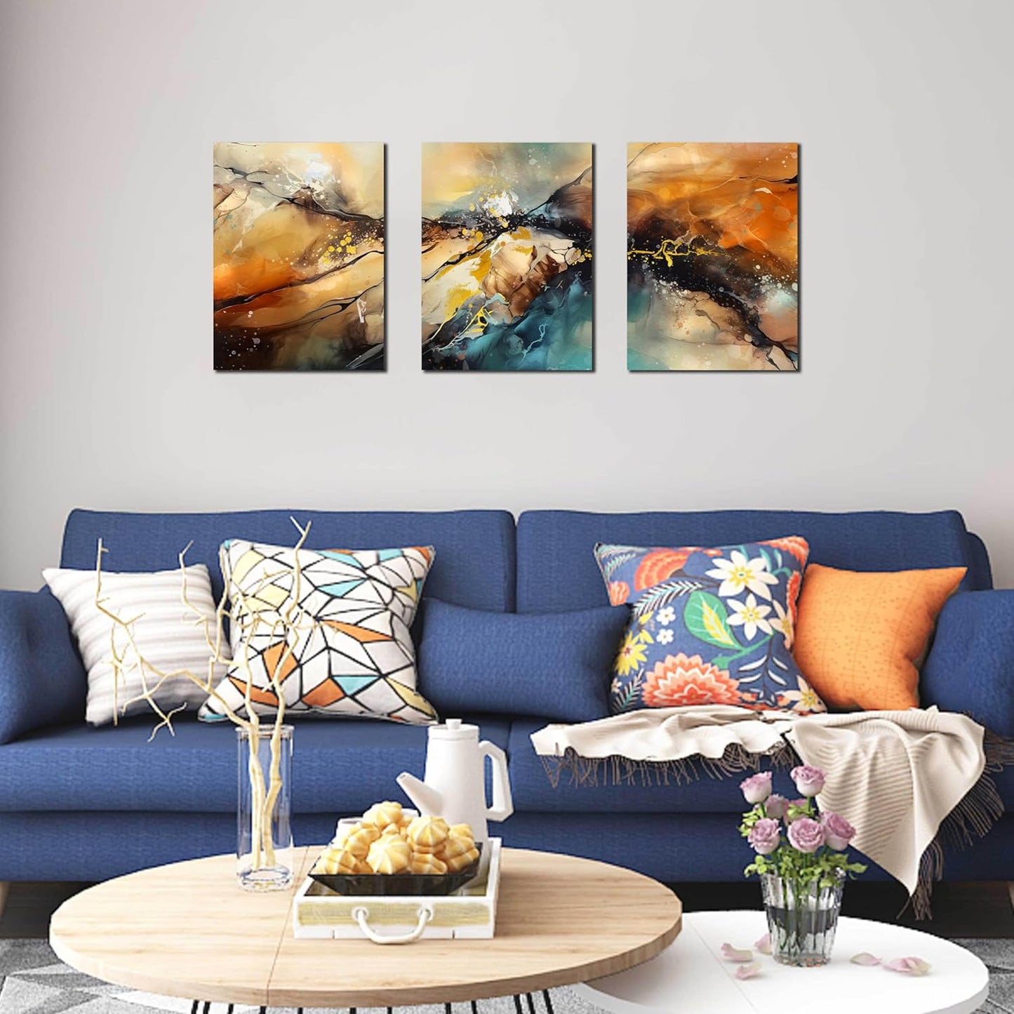 HUBOSKN Abstract Canvas Wall Art for Living Room - Modern Pictures for Office Wall Decor - 3 Piece Wall Art for Bedroom Size 12" x 16"