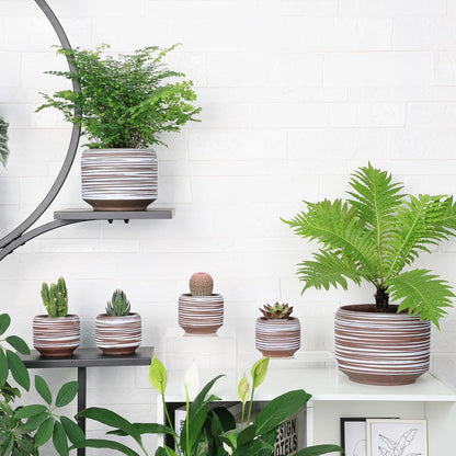 Mini Succulent Planter Set – 3.7 Inch Ceramic Pots with Drainage for Indoor Plants, Small Decorative Flower Pots for Cactus and House Plants, Set of 4