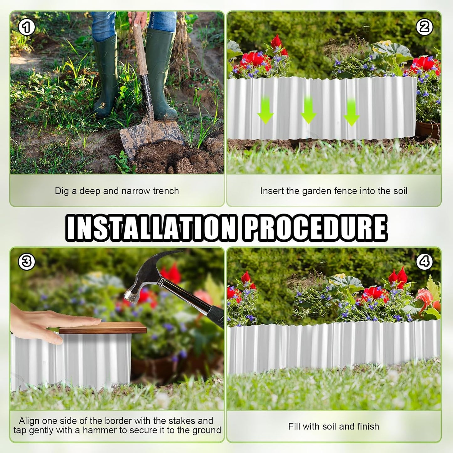 Corrugated Metal Garden Edging - 6 Inch X 40 FT Landscape Edging Border, Flexible Border for Garden Fence, Flower Bed, and Lawn (Silver)