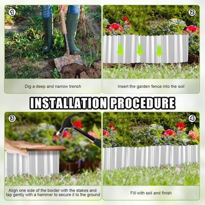 Corrugated Metal Garden Edging - 10 Inch X 10 FT Landscape Edging Border, Flexible Border for Garden Fence, Flower Bed, and Lawn (Silver)