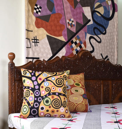 Klimt Yellow Tree of Life Pillow Cover Gold Floral Pillowcase Flower Botanical Gold Accent Suzani Sofa Cushions Kids Room Cushions Hand Embroidered Wool Size - 18x18