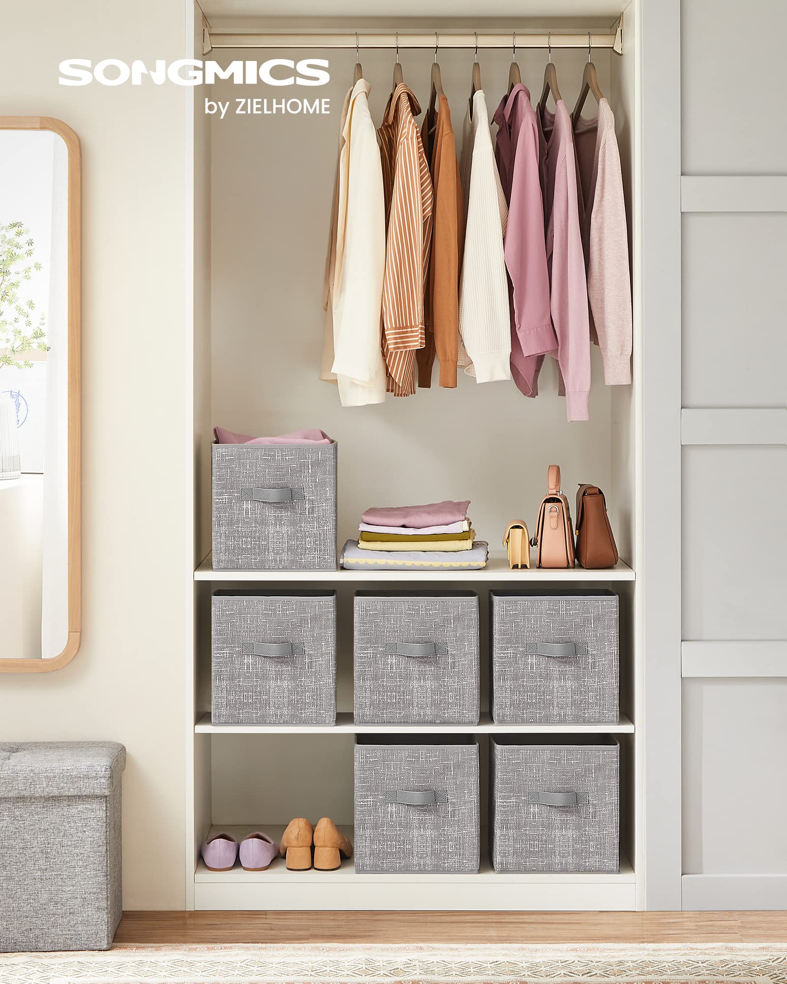 SONGMICS Storage Cubes, 11-Inch Non-Woven Fabric Bins with Double Handles, Set of 6, Closet