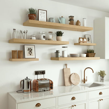 10 inches Deep Floating Shelves 36 inch Long, Single Wall Shelves Heavy Duty 70 lbs for Bedroom, Bathroom, Living Room, Kitchen, Office, Modern Shelf Home Decor, Set of 1, Oak