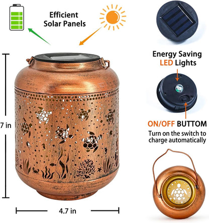 Sea Turtle Solar Lanterns Outdoor Waterproof,Hanging Solar Lights Sea Turtle Gifts for Women Metal LED Decorative Light for Yard,Patio,Lawn,Tabletop,Pathway,Landscape,Garden Decor