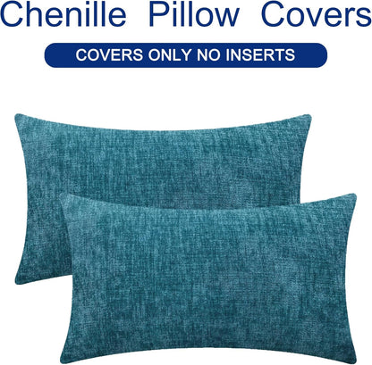 CaliTime Throw Pillow Covers Decorative 12 X 20 Inches Pack of 2 Cozy Chenille Cushion Cases for Couch Sofa Bed Living Room Home Ocean Blue