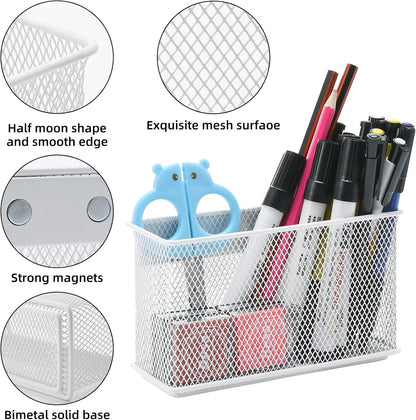 dedoot Magnetic Pencil Holder for refrigerator Storage Magnetic Basket Mesh White Strong Magnetic Pen Holder for Refrigerator,Whiteboard, Locker, Home and Office Organizer, 6.3x2.3x3.6inch