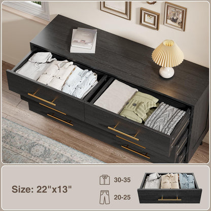 Aiho 6 Drawer Dresser for Bedroom, Chest of Drawers with Metal Handles, Wood Storage Modern Dresser for Nursery, Living Room, Entryway, Black