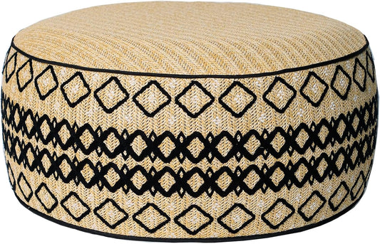 Outdoor Inflatable Ottoman with Air Pump, Embroidery Patio Footrest Stool D21”x H9”, Round Pouf