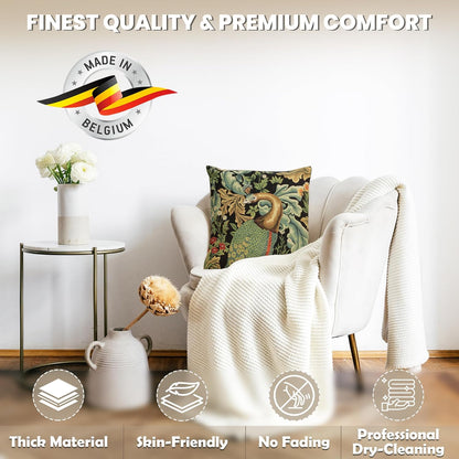 Charlotte Home Furnishings Throw Pillow Covers, Decorative Boho Pillow Covers for Couch, Living Room, Black Peacock Square Cushion Cases 18x18 in, European Cotton Jacquard Woven for Cozy Bedroom Decor