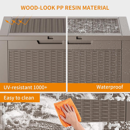 30 Gallon Resin Deck Box, Lockable Patio Outdoor Storage Box for Furniture, Garden Tools and Tools Storage, Waterproof Outside Storage Boxes - Grey