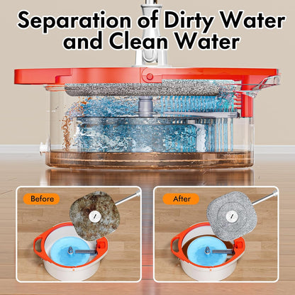 Spin Mop and Bucket Set with Separate Dirty and Clean Water,360° Spin Mop and Bucket System with Widening Foldable Handle,6 Replaceable Mop Pads,Square Mop for Floor Hardwood Wall Cleaning(White)