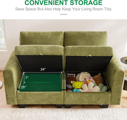 38.5 Oversized Accent Chair with Storage Green Corduroy, Single Modern Accent Sofa Chair with Arms for Apartment Living Room (21" Deep Seat)