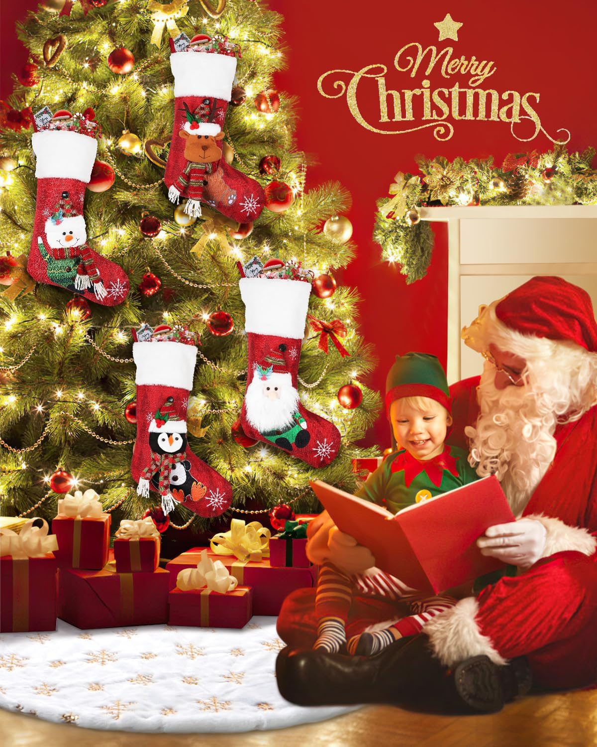 COOLWUFAN 60 Inches Christmas Tree Skirt for Xmas Tree Holiday Party Decoration White Plush Gold Sequin Snowflake (Gold)