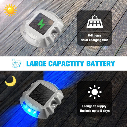 Solar Deck / Dock Lights, VOLISUN 12-Pack Led Wireless IP67 Waterproof Outdoor Warning Step Lights for Driveway Sidewalk Garden Pathway Yard (Blue)