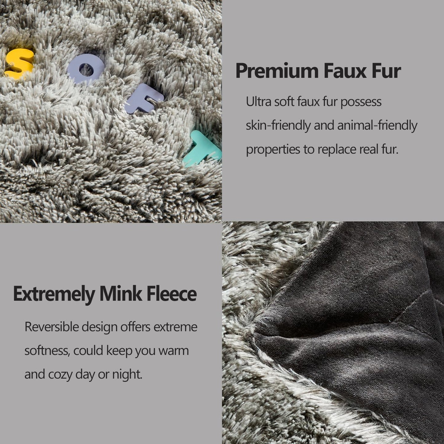 GONAAP Fuzzy Faux Fur Throw Blanket Twin Size Frosty Black Super Soft Cozy Plush Fuzzy Shaggy Blanket for Couch Sofa Bed (Frosty Black, Twin(60"x80"))