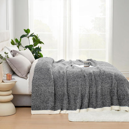 Snuggle Sac Soft Warm Bed Blanket Oversized Twin XL 66x90“, Super Soft Warm Blankets for Bed, Living Room, Luxurious Microfiber Blanket Dupes, Heather Black, 66x90 inches