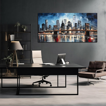 Brooklyn Bridge Wall Art for Bedroom,Modern City Large Canvas Wall Art Living Room,Blue Home Office Decor 29 x 59 Inch