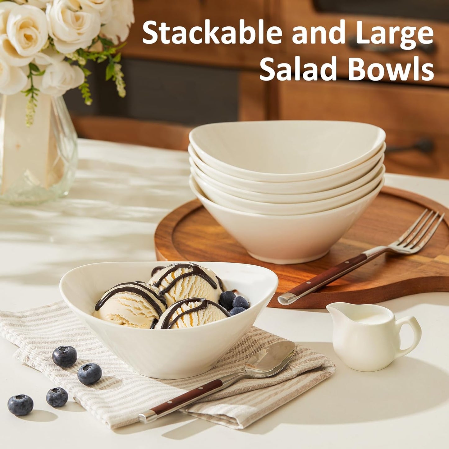 Teocera 6 Inch Ceramic Breakfast Bowls Set of 6, 10 Ounce Small Yogurt Bowls for Salad, Soup, Dessert, Microwave & Dishwasher Safe - White