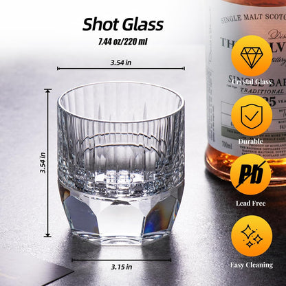 KAMMAK Crystal Whiskey Glasses Set of 2, 7.44oz Old Fashioned Glasses Stemless, Luxury Hand Blown White Cocktail Glasses, Handcrafted Cut Design Octagon Cup for Women, Men Gift for Bourbon