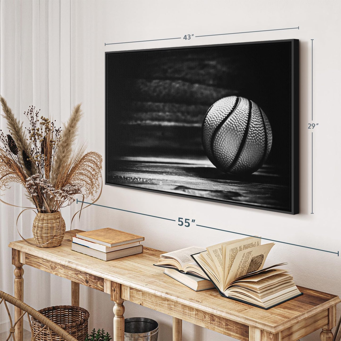 ElephantStock Basketball Wall Art - Horizontal Framed Canvas - 1-Piece Hallway Wall Decor - Photography sports Canvas Print - Black and Gray Decor for Wall - 43" X 29"
