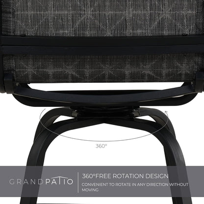 Grand patio Outdoor Swivel Bar Stools with Armrests Backs, 24" Height Patio Chairs for Porch Deck, Set of 4, Outdoor Sling Fabric (Black&Grey Plaid, 4PC)