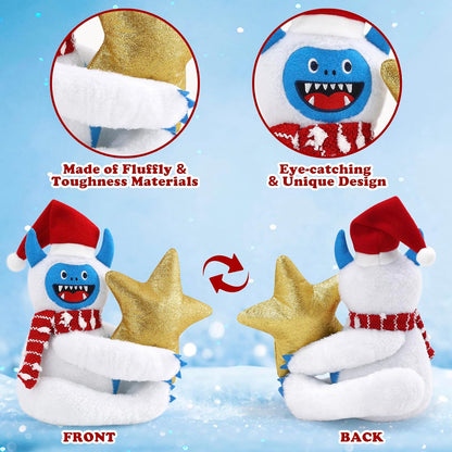 Bigfoot Snowman Christmas Tree Topper Decorations with Glitter Star Xmas Ornaments Home Decor 3D Wreath Attachment Winter Holiday Festive Gift Fits for Small 3-4ft Tree Fabric