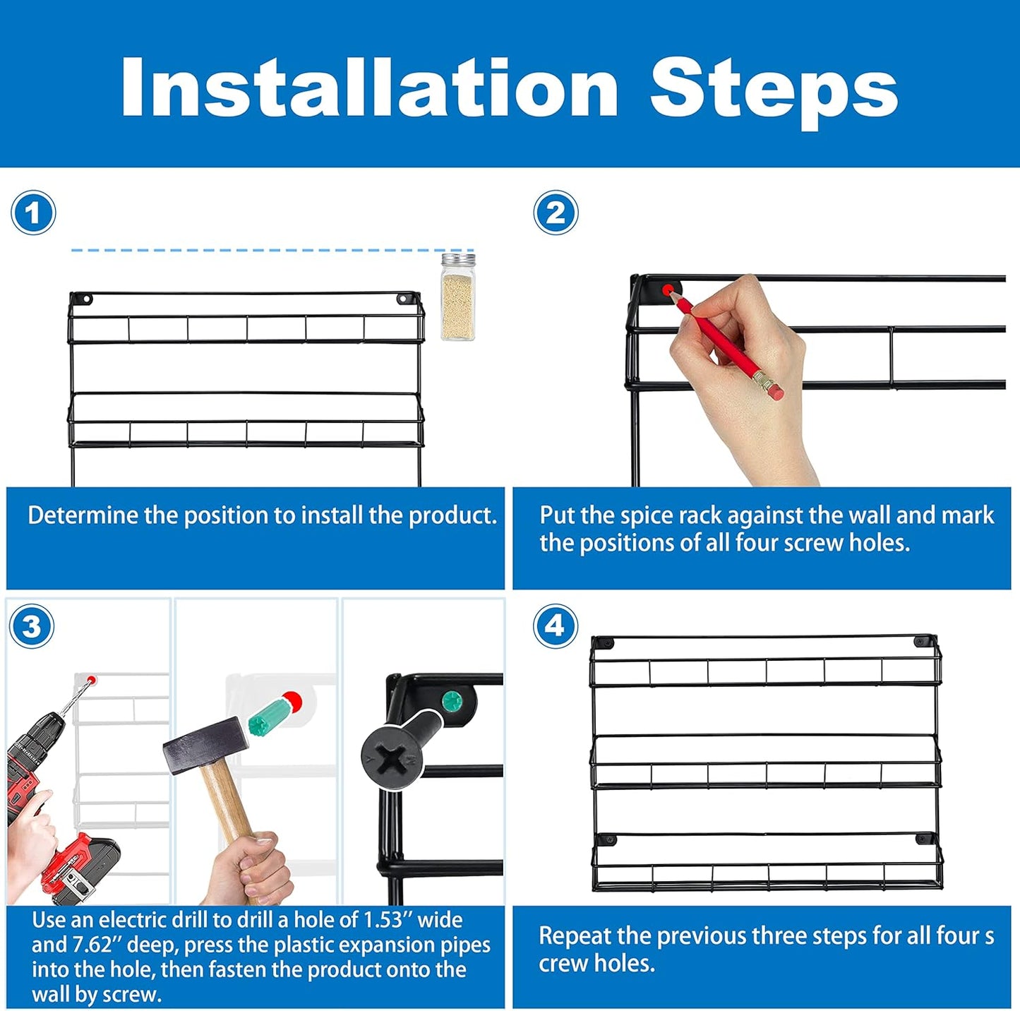 SUFAUY 2 Pack Spice Rack Wall Mount, 3 Tier Narrow Spice Rack Hanging Small Shelf for Cupboard, Black