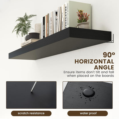 Black Floating Shelves for Wall - 55 Inch Wide x 12 Inch Deep Wall Shelves Set of 1 - Rustic Black Wood Shelves for Living Room, Bathroom, Laundry Room, Bedroom, Kitchen, Home Office