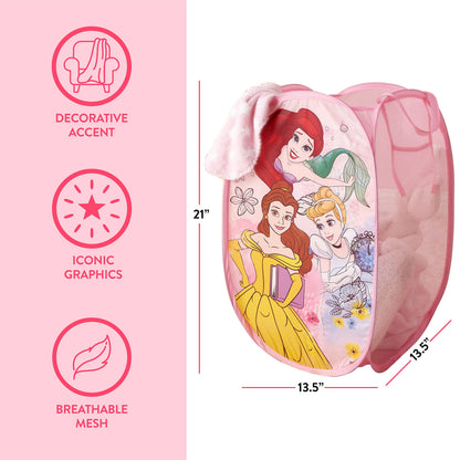 Disney Princess Pop-Up Laundry Hamper for Kids,Collapsible Mesh Storage Basket with Handles