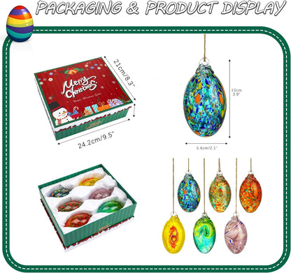 6PCS Hand Blown Glass Egg Ornaments Colorful Hanging Witch Balls Gazing Ball Friendship Ball Decor for Garden Patio Window