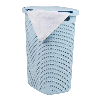 Mind Reader Slim Laundry Hamper with Lid, 60L Tall Clothes Basket, Narrow Tapered Design for