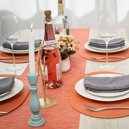 AHHFSMEI Placemats Set of 4 for Dining Table Washable Woven Vinyl Non-Slip 18x12 inches Placemat Heat-Resistant Durable Table Mats for Dining Table Easy to Clean (Oval Orange, 4)