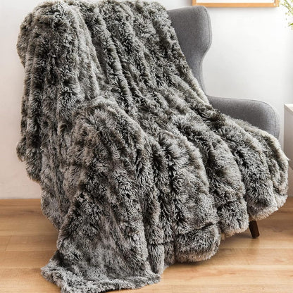 GONAAP Fuzzy Faux Fur Throw Blanket Frosty Black Super Soft Cozy Plush Fuzzy Shaggy Blanket for Couch Sofa Bed (Frosty Black, Throw(50"x60"))