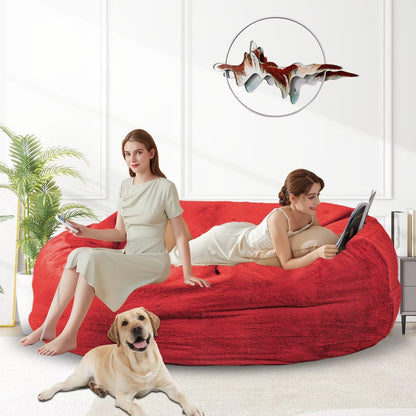 Bean Bag Chair for Adults 6FT,Soft Removable Cover for Teens/Girls Bedroom,Fluffy Giant Round Floor Beanbag Lounger Chairs (No Filler,Big Red)