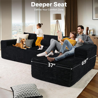 104" Cloudy Sectional L Shaped Couch for Living Room, No Assembly Required, Modular Comfy Sofa with Deep Seat, Fluffy Couch with Sleeper Chaise for Apartment Lounge (Black)
