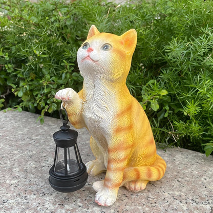Garden Decor Solar Cat Statues with Solar Lantern Outdoor Decor Lovely Tabby Cat Figurine Art Decor for Home Lawn Yard Housewarming Gift for Mom Grandma Women Cat Lover