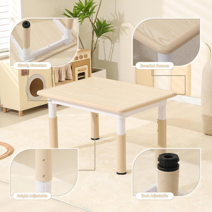Height-Adjustable Kids Table and Chairs, 31.5''L x 23.6''W Toddler Table and 4 Chairs Set with Anti-Slip Foot Covers, Children Activity Table for Ages 2-10, Graffiti Desktop