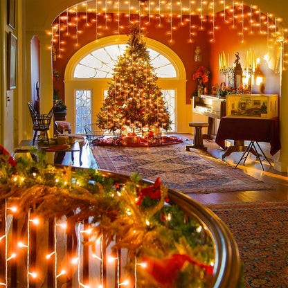 66ft Orange Halloween Lights Outdoor, 640LED Icicle Lights for Outside Indoor Twinkle Christmas Light with Connectable Clear Wire 8 Modes Timer Waterproof for House Party Tree Holiday Yard Patio Decor