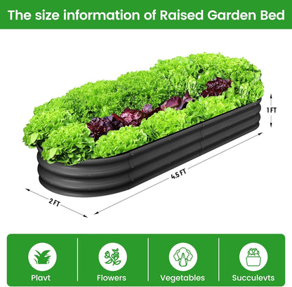 2 Pcs 4.5x2x1ft Oval Raised Garden Bed, Galvanized Raised Beds,Open-Ended Base Metal Raised Planter Beds,Garden Bed Outdoor,Planter Raised Boxes for Vegetables, Flowers,Tool-Free Asse,Gray
