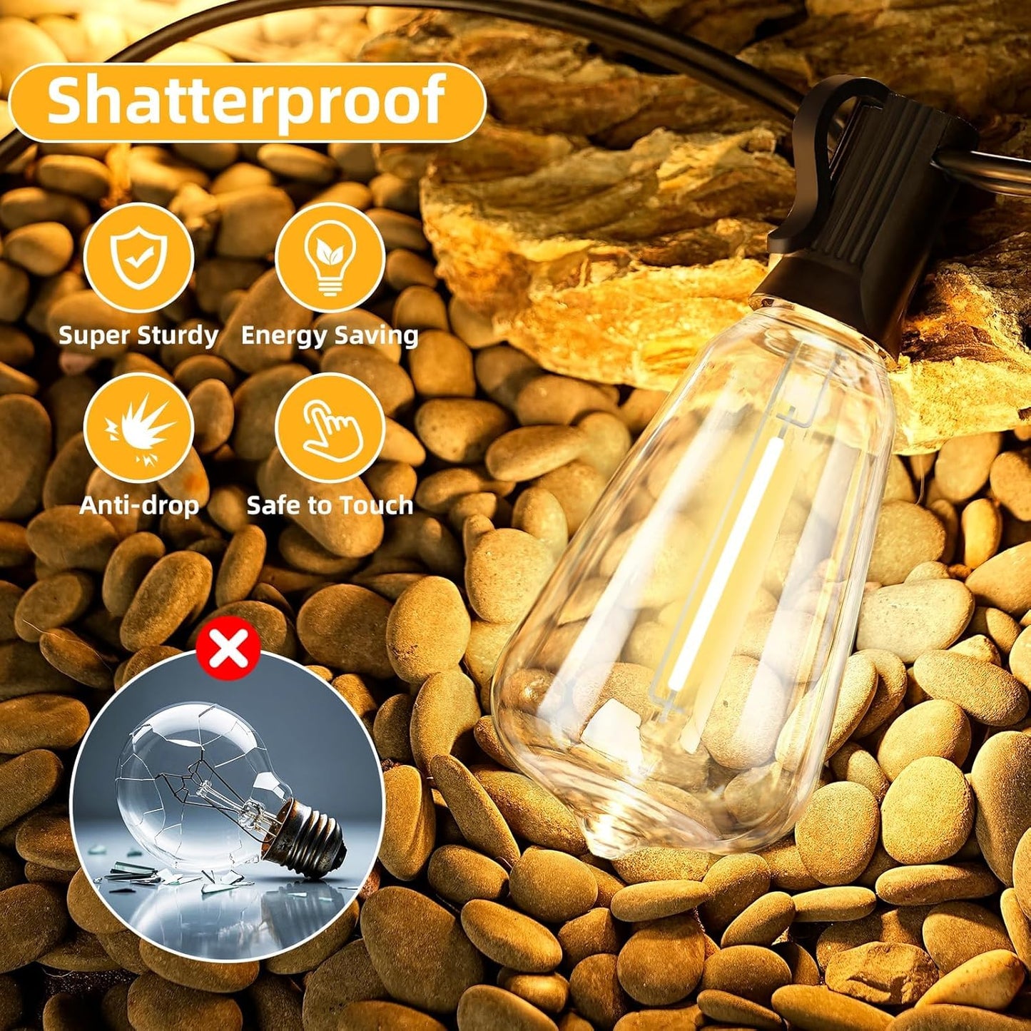 ST38 100FT LED Outdoor String Lights with 50 Shatterproof ST38 Bulbs+2 Spares, 2700K Warm White – for Backyard, Patio, Garden, Wedding, Party, Christmas, Porch, Deck, Gazebo, Bistro, Camping Decor