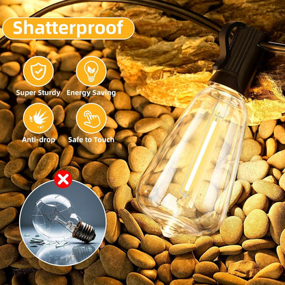 ST38 100FT LED Outdoor String Lights with 50 Shatterproof ST38 Bulbs+2 Spares, 2700K Warm White – for Backyard, Patio, Garden, Wedding, Party, Christmas, Porch, Deck, Gazebo, Bistro, Camping Decor